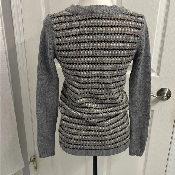 Boden Gray/BlackWhite/Tan Striped Sweater Wool Crew Neck Rib Cuffs & Hem Sz 2 - Picture 6 of 13